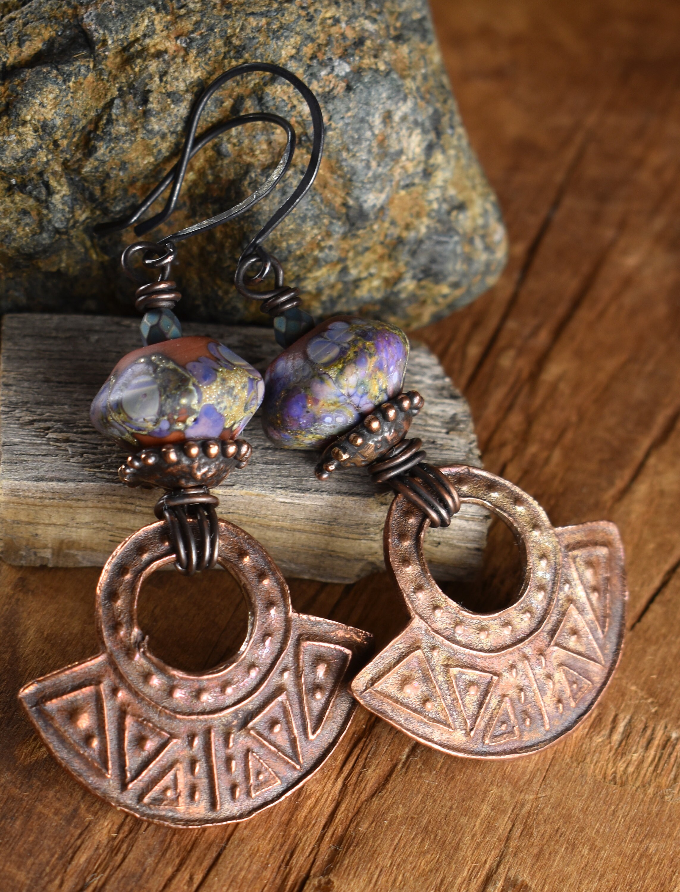 Tribal Copper Earrings, Artisan Lampwork, Rust, Orange, Boho, deals Rustic, Tribal Jewelry