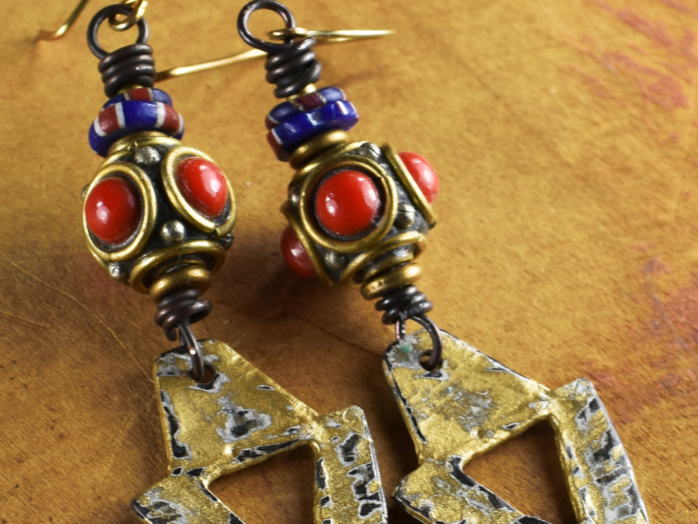 Green - Ethnic Tribal Tibetan Earrings from Himalaya 15