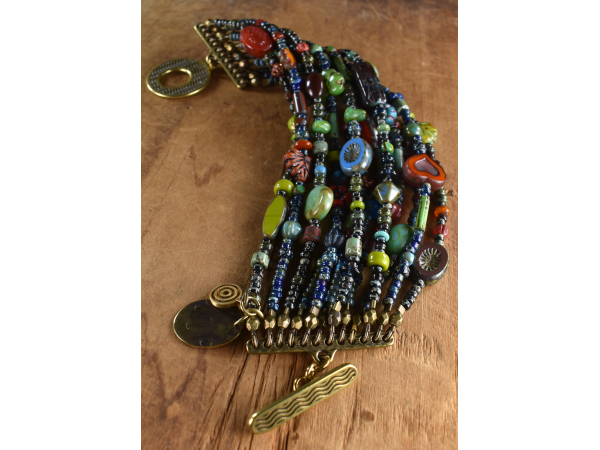Multi-strand Czech glass bracelet by Gloria Ewing.