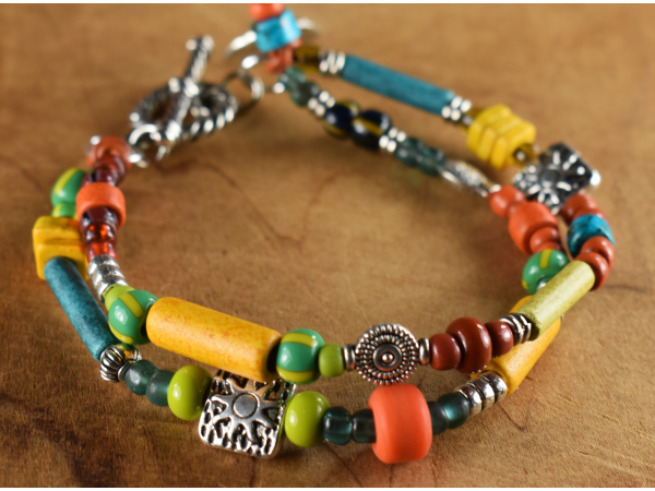 Greek ceramic beads in an original design by Gloria Ewing.