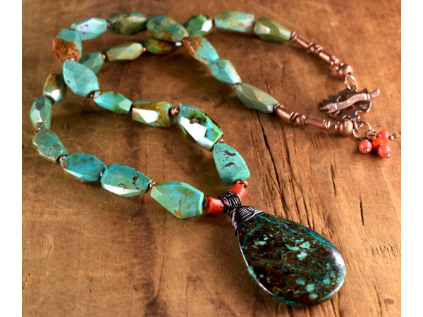Rustic natural turquoise beaded necklace from Gloria Ewing.