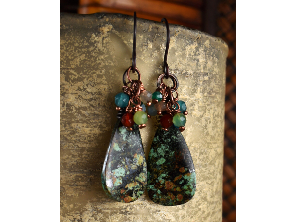 African turquoise teardrops with gemstones from Gloria Ewing.