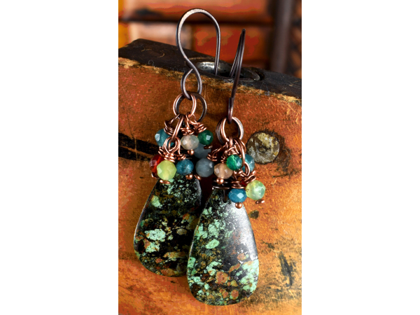 Matched turquoise teardrops with gemstone dangles.