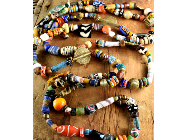 Wrap around necklace with trade beads from Gloria Ewing.