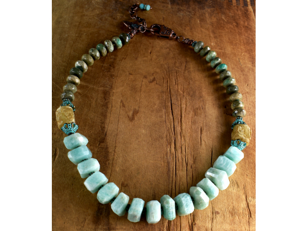 Faceted amazonite nugget necklace by Gloria Ewing.