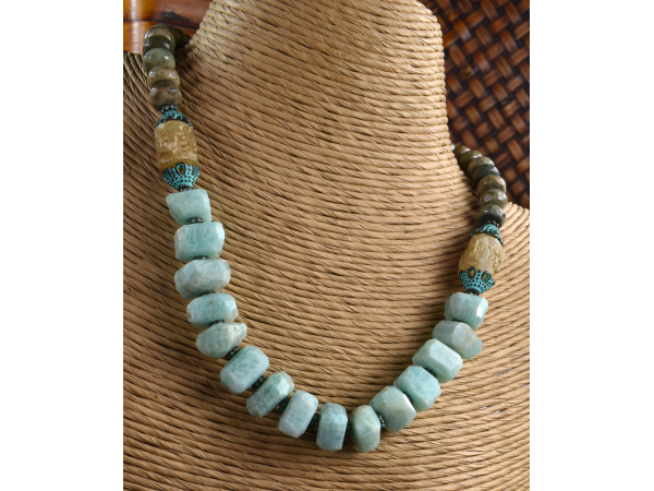 Lovely pale blue green ammonite necklace from Gloria Ewing.