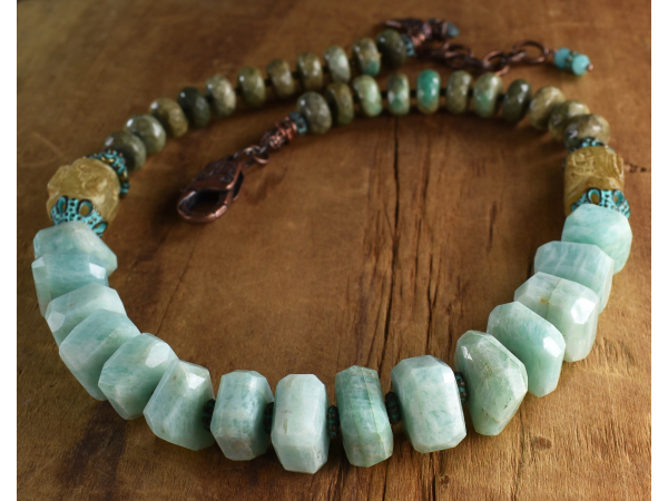 Rustic faceted amazonite design by Gloria Ewing.