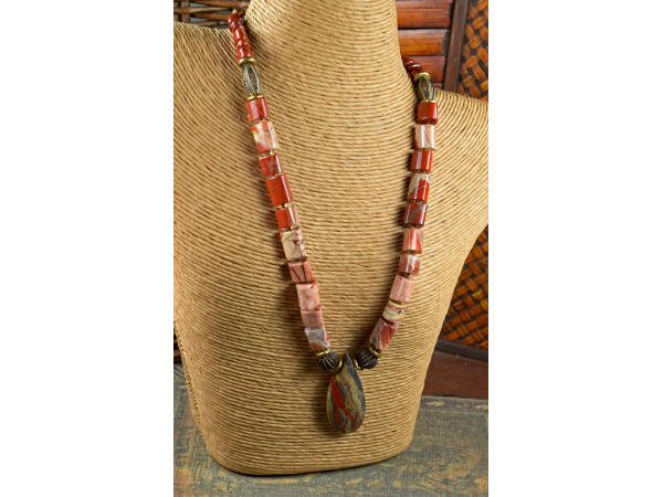 Red apple jasper beaded necklace from Gloria Ewing.