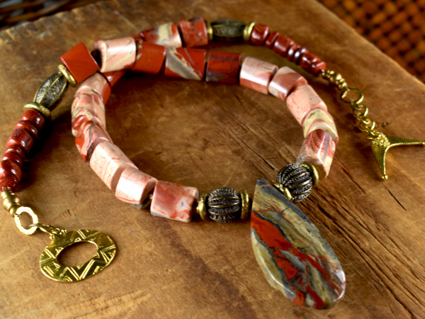Chunky apple jasper beaded necklace from Gloria Ewing.