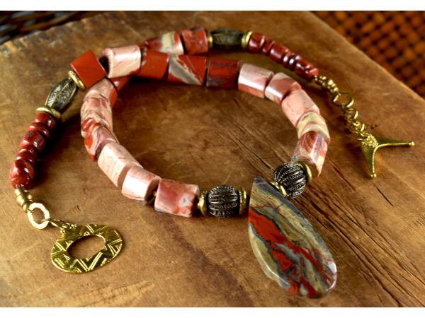 Chunky apple jasper beaded necklace from Gloria Ewing.