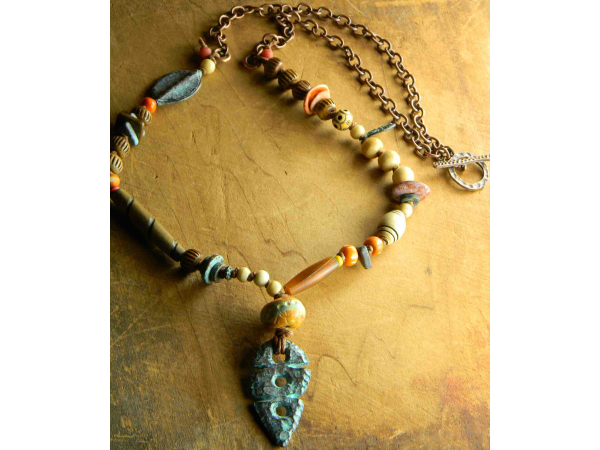 Native inspired long necklace design by Gloria Ewing.