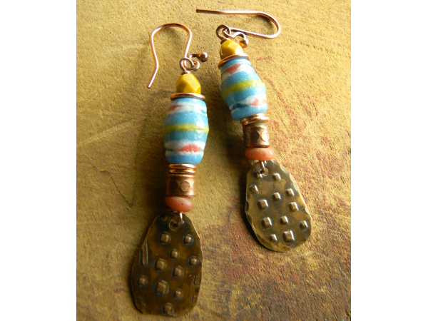 Colorful sandcast beaded earrings by Gloria Ewing.