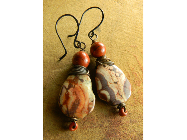 Teardrops of rhyolite and red jasper from Gloria Ewing.