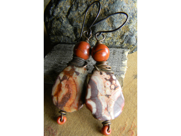 Copper wire wrapped earring design by Gloria Ewing.