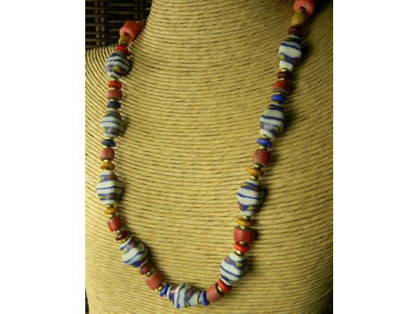 Sand cast and vintage African trade bead necklace by Gloria Ewing.