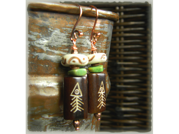 Primitive southwestern bone earrings by Gloria Ewing