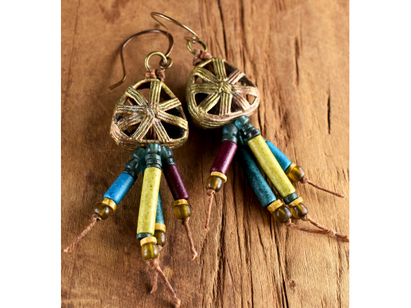 Tribal combo of African brass with Mykonos Beads.