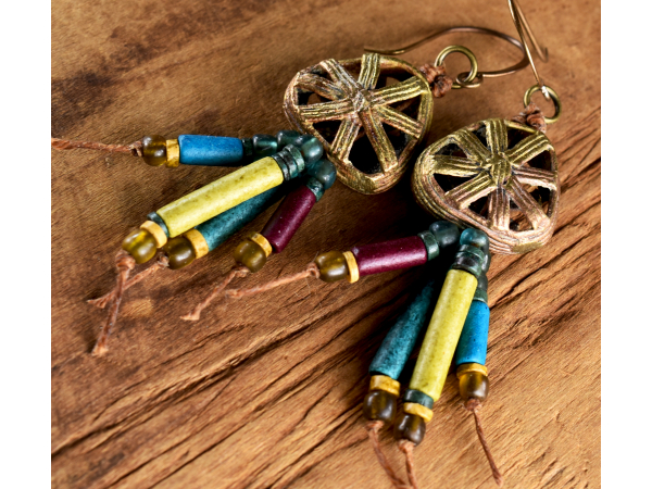 African brass with tube bead fringe by Gloria Ewing.