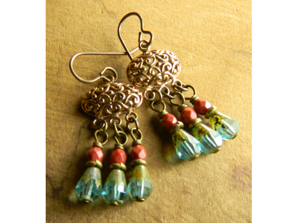 Bohemian beaded earrings with luscious colors by Gloria Ewing.