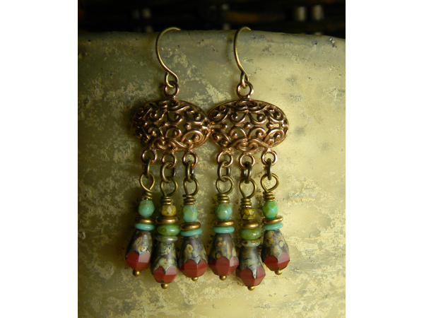 Scaled down beaded chandelier earrings by Gloria Ewing.