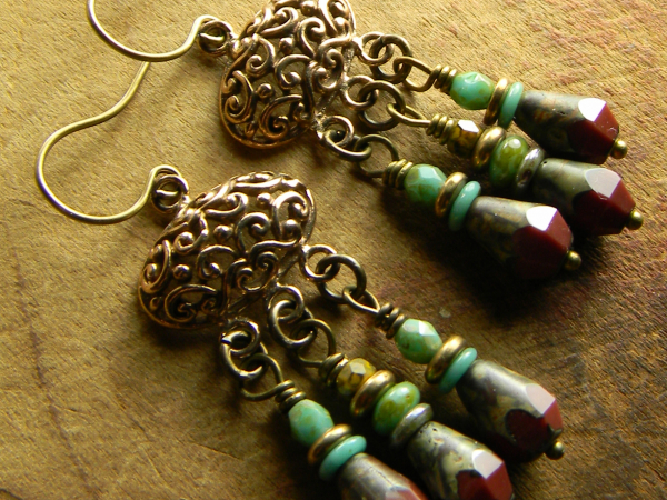 Elegant Chandelier Earrings in Bronze Beaded chandelier earring design by Gloria Ewing.