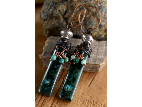 Lovely dark chrysocolla with Hill Tribe silver earrings.