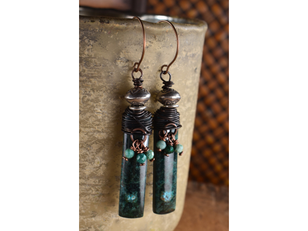 Copper wire wrapped natural stone earrings from Gloria Ewing.