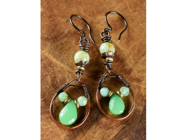 Rustic copper and green chrysoprase in a boho design by Gloria Ewing.
