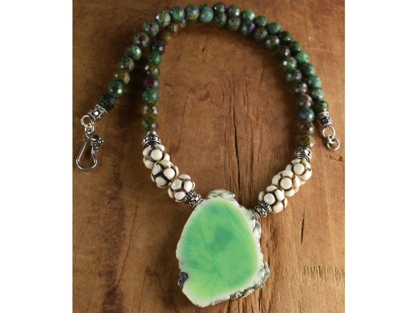 African ruby with green chrysoprase by Gloria Ewing.