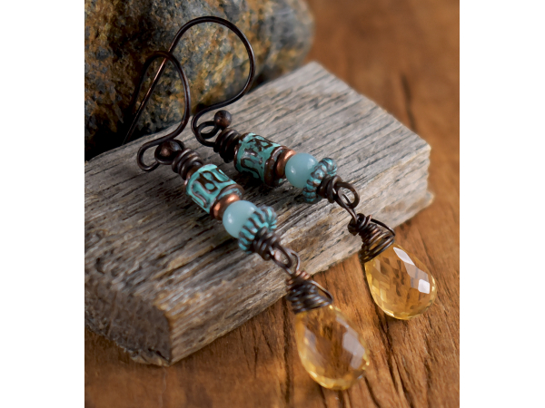 Citrine briollettes with amazonite and Mykonos beads by Gloria Ewing.