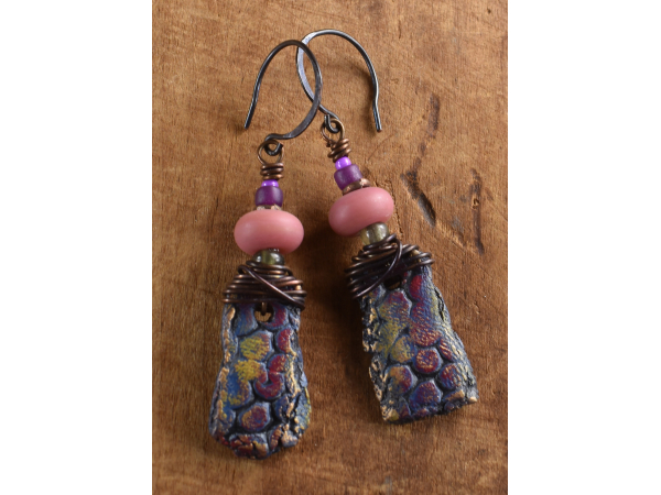 Wire wrapped textured drop earrings from Gloria Ewing.