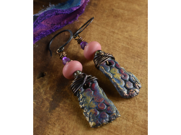 Artisan lampwork & polymer clay earrings from Gloria Ewing.