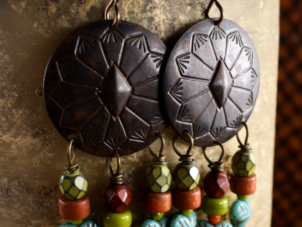 Concho themed southwest beaded earrings by Gloria Ewing.