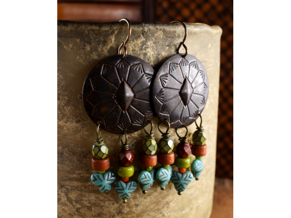 Concho themed southwest beaded earrings by Gloria Ewing.