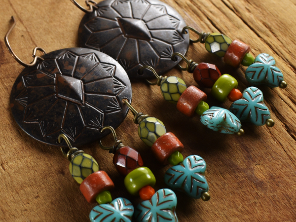 Boho beaded southwest Concho earrings by Gloria Ewing.