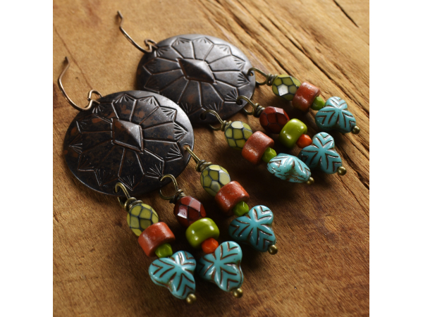 Boho beaded southwest Concho earrings by Gloria Ewing.