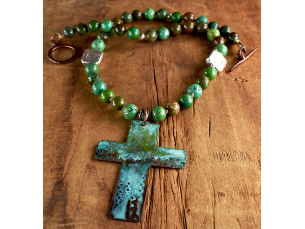 Tribal style turquoise design with copper and Sterling silver by Gloria Ewing.
