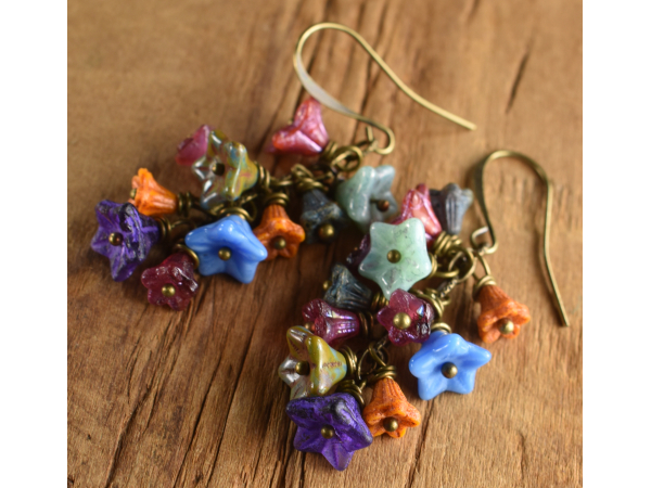 Waterfall of flowers, earrings by Gloria Ewing.