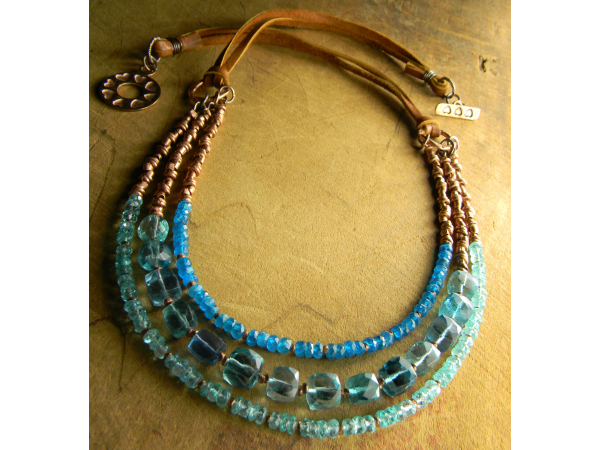 Multi-strand apatite fluorite necklace by Gloria Ewing.