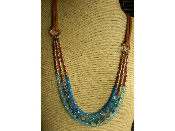 Faceted gemstone 3 strand necklace in aqua and blue.