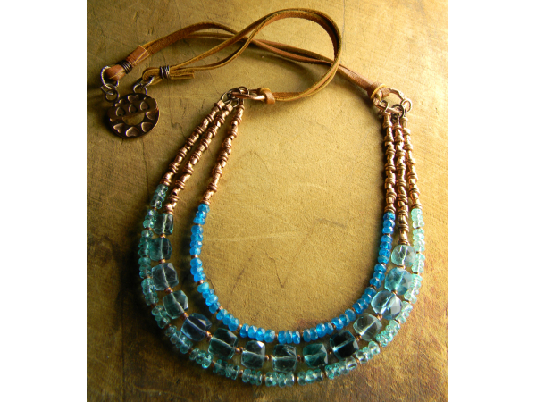 Fluorite and apatite boho necklace by Gloria Ewing.