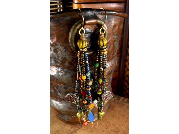 Long flirtatious Czech beaded earrings by Gloria Ewing.