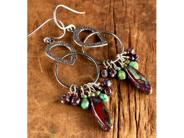 Boho style beaded dangle earrings by Gloria Ewing.