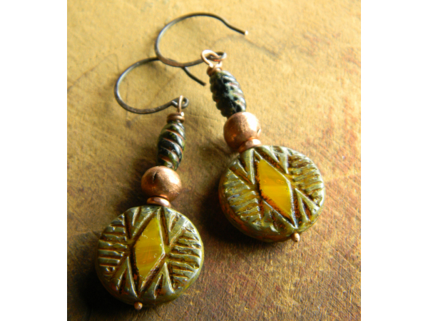 Yellow Rustic Copper Earrings