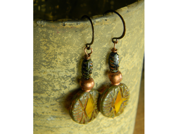 Geometric Pattern Earrings with Rustic Copper