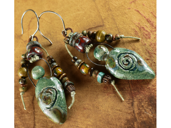 Primitive pagan goddess beaded earrings by Gloria Ewing.