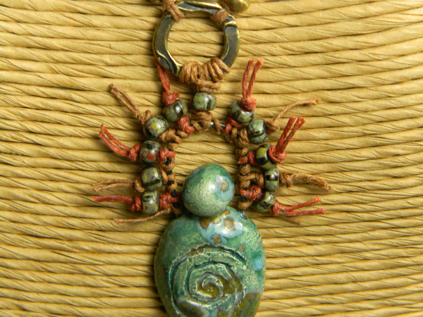 Beaded tribal pendant necklace by Gloria Ewing.