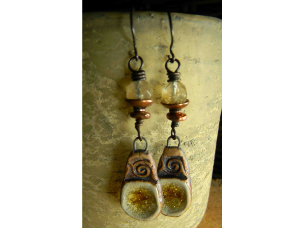 Boho bling in faceted gold rutile earrings by Gloria Ewing.
