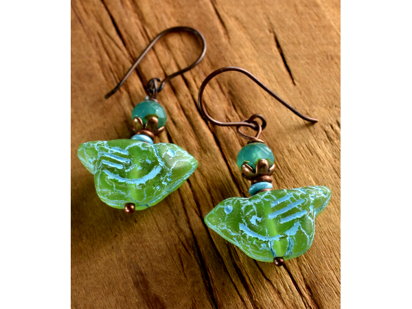 Beaded bird earrings by Gloria Ewing.