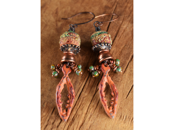 Crusty lampwork glass beaded earrings from Gloria Ewing.